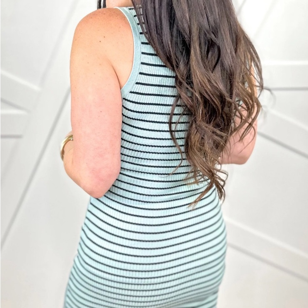 NWOT Love Tree mint stone and black striped ribbed sleeveless dress! Size Large - Picture 10 of 10